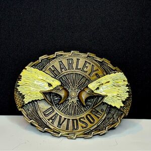 1970s Harley Davidson Twin Screaming Eagles RainTree Belt Buckle Made In USA